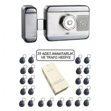 Marelli Sensörlü Motorlu Sessiz + Güvenli Manyetik Elektrikli Trajlı Apartman Kapı Kilidi Motorlu Otomat + Kartlı Sistemi + Trafosu + 25 Çip