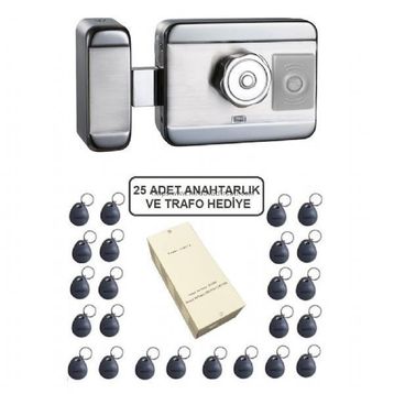 Marelli Sensörlü Motorlu Sessiz + Güvenli Manyetik Elektrikli Trajlı Apartman Kapı Kilidi Motorlu Otomat + Kartlı Sistemi + Trafosu + 25 Çip