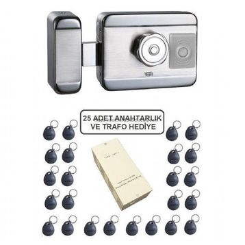 Marelli Sensörlü Motorlu Sessiz + Güvenli Manyetik Elektrikli Trajlı Apartman Kapı Kilidi Motorlu Otomat + Kartlı Sistemi + Trafosu + 25 Çip