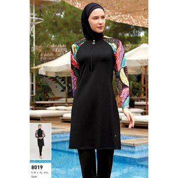 Maresiva 8019 Siyah Uzun Kollu Likralı Tam Kapalı Kadın Tesettür Mayo