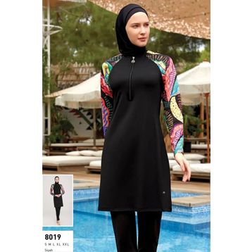 Maresiva 8019 Siyah Uzun Kollu Likralı Tam Kapalı Kadın Tesettür Mayo