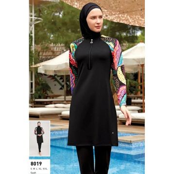 Maresiva 8019 Siyah Uzun Kollu Likralı Tam Kapalı Kadın Tesettür Mayo