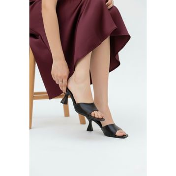 Marina Rosse Lena Metalik Siyah Cilt Kadın Terlik