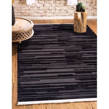 MarkaEv Siyah Çizgili Modern 80x150 cm Kilim