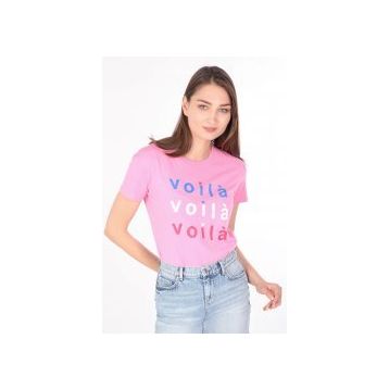 Markapia Kadın Baskılı Bisiklet Yaka T-shirt Pembe