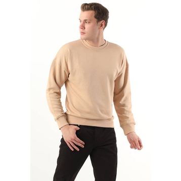 Markapia Oversize Bej Erkek Bisiklet Yaka Sweatshirt