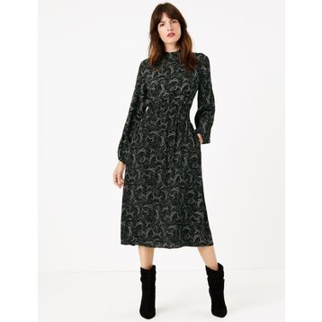 Marks & Spencer Beyaz Desenli Midi Bayan Elbise
