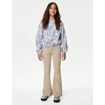 Marks & Spencer Çiçek Desenli Yuvarlak Yaka Mavi Kız Çocuk Sweatshirt