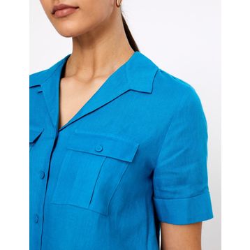 Marks & Spencer Kısa Kollu Mavi Keten Gömlek