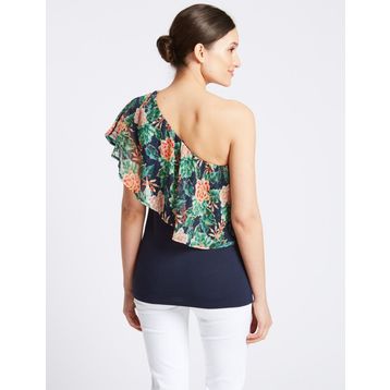 Marks & Spencer Lacivert Çiçek Desenli Bayan Bluz
