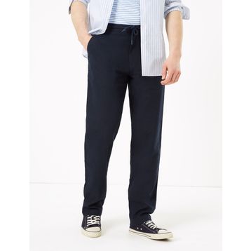 Marks & Spencer Siyah Bayan Keten Regular Fit Pantolon