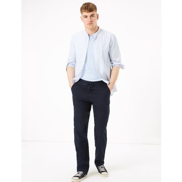 Marks & Spencer Siyah Bayan Keten Regular Fit Pantolon