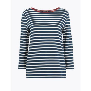 Marks & Spencer Siyah Çizgili Regular Fit Bayan T-shirt
