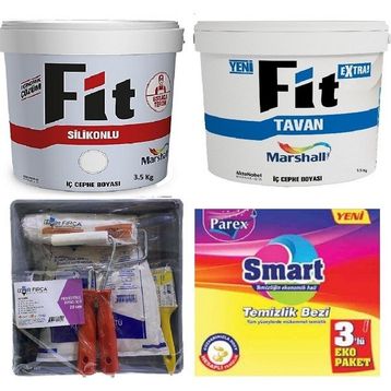 Marshall Kuzey Yıldızı 3.5 kg Fit Silikonlu İç Cephe Boyası Marshall 3.5 kg Fit Extra Tavan Boyası ve İzmir Fırça Boyama Seti