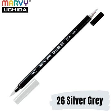 Marvy 1800-26 Gümüş Çift Uçlu Brush Pen Fırça Kalem