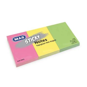 Mas 3651 35x51 mm Neon 100 S 3 Renk Blok Yapışkanlı Not Kağıdı