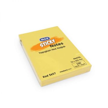 Mas 3657 76x102 mm 100 Sayfa Pastel Sarı Yapışkanlı Not Kağıdı