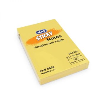 Mas 51x76 mm 100 Yaprak Pastel Sarı 3656 Yapışkanlı Not Kağıdı
