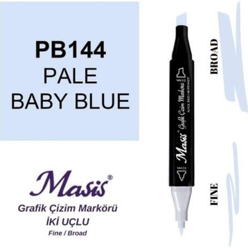 Masis 144 Açık Bebe Mavi Çift Uçlu Marker Grafik Çizim Kalemi