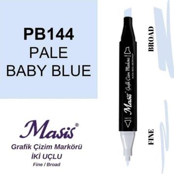 Masis 144 Açık Bebe Mavi Çift Uçlu Marker Grafik Çizim Kalemi