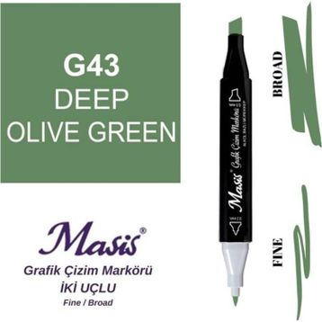 Masis 43 Koyu Zeytin Yeşil Çift Uçlu Marker Grafik Çizim Kalemi