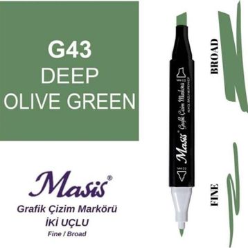 Masis 43 Koyu Zeytin Yeşil Çift Uçlu Marker Grafik Çizim Kalemi