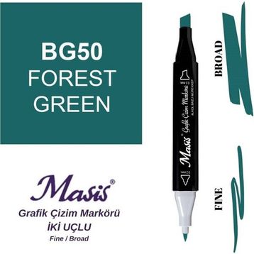 Masis 50 Orman Yeşili Çift Uçlu Marker Grafik Çizim Kalemi