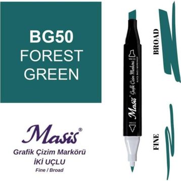 Masis 50 Orman Yeşili Çift Uçlu Marker Grafik Çizim Kalemi