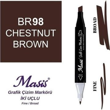Masis 98 Kestane Kahve Çift Uçlu Marker Grafik Çizim Kalemi