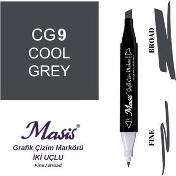 Masis CG9 Soğuk Gri Çift Uçlu Marker Grafik Çizim Kalemi