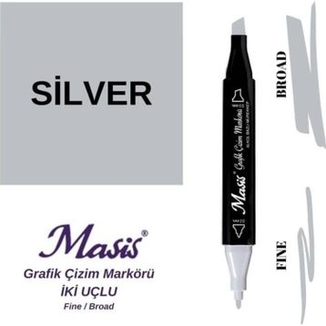 Masis Silver Çift Uçlu Marker Grafik Çizim Kalemi