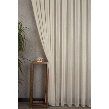 Massarelli Bej Pilesiz Çizgili Tül Perde