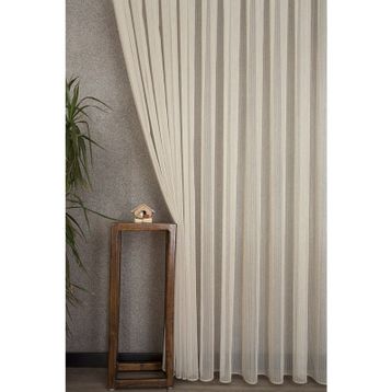 Massarelli Bej Pilesiz Çizgili Tül Perde