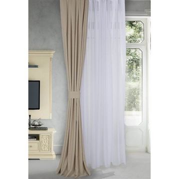 Massarelli Keten Bej Rengi Pilesiz 90x260 cm Fon Perde