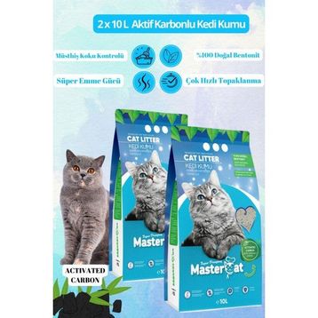 Mastercat Aktif Karbonlu Hypoallergenic Topaklanan 2x10 lt Kedi Kumu