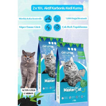 Mastercat Aktif Karbonlu Hypoallergenic Topaklanan 2x10 lt Kedi Kumu
