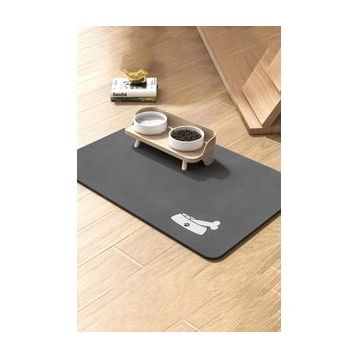 Matgo 50x70 cm Kemik Figürlü Su Geçirmez Kaymaz Gri Kedi Köpek Mama Paspası