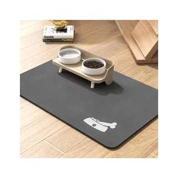 Matgo 50x70 cm Kemik Figürlü Su Geçirmez Kaymaz Gri Kedi Köpek Mama Paspası