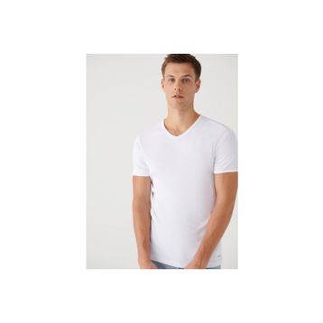 Mavi 063748-620 V Yaka Beyaz Basic Erkek T-shirt