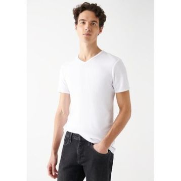 Mavi 063748-620 V Yaka Beyaz Basic Erkek T-shirt