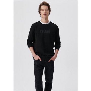 Mavi 066303-900 Siyah Erkek Regular Mavi Logo Baskılı Sweatshirt