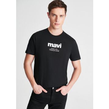 Mavi 066849-900 Siyah Baskılı Rahat Kesim Bisiklet Yaka Erkek T-shirt