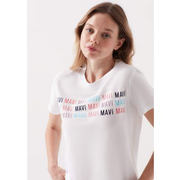 Mavi 166422-23248 Logo Baskılı Beyaz Kadın T-shirt