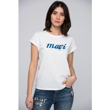 Mavi 166422-620 Logo Baskılı Beyaz Kadın T-shirt
