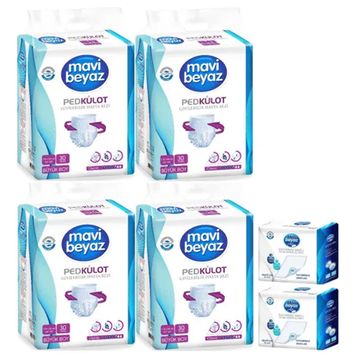 Mavi Beyaz 120 Adet L Büyük Ped Emici Külot Hasta Bezi+60x90 cm 60 Adet Yatak Koruyucu Örtü