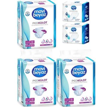 Mavi Beyaz 90 Adet L Büyük Ped Emici Külot Hasta Bezi+60x90 cm 60 Adet Yatak Koruyucu Örtü