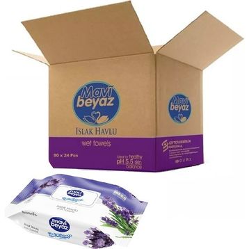 Mavi Beyaz 90 Yaprak Lavanta 24'lü Set 90 Yaprak Plastik Kapaklı Islak Havlu Mendil