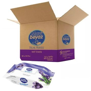 Mavi Beyaz 90 Yaprak Lavanta 24'lü Set 90 Yaprak Plastik Kapaklı Islak Havlu Mendil