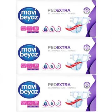 Mavi Beyaz Küçük 90 Adet Ped Ekstra Tekstil Yüzeyli Yetişkin Bel Bantlı Hasta Bezi