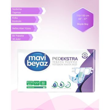 Mavi Beyaz Ped Ekstra Belbantlı Büyük Boy 30 Adet Hasta Bezi